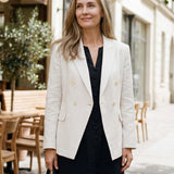 Linen Peak Lapel Crossover Blazer IRIS