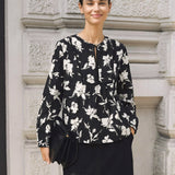 100% Linen Floral Printed Gathered Pullover Top AMIYA