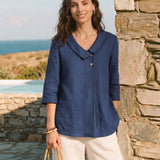 100% Linen Asymmetric Collar Inverted Pleat Top OTTILIE