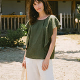 100% Linen Flutter Sleeve Sculpted Pleat Top DRUSILLA