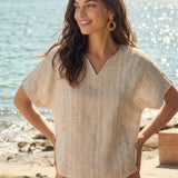 Linen Split-Neck Drop-Shoulder Top KIERA