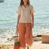 Linen Split-Neck Drop-Shoulder Top KIERA