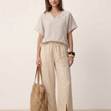 Linen Split-Neck Drop-Shoulder Top KIERA