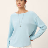 Boat Neck Button Back Long Sleeve Top AIRA
