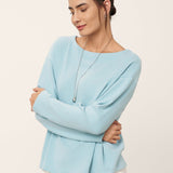 Boat Neck Button Back Long Sleeve Top AIRA