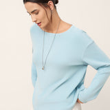 Boat Neck Button Back Long Sleeve Top AIRA