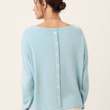 Boat Neck Button Back Long Sleeve Top AIRA