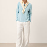 Boat Neck Button Back Long Sleeve Top AIRA