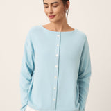 Boat Neck Button Back Long Sleeve Top AIRA