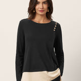 Cotton-Linen Contrast Panel Long Sleeve Top SILVIA