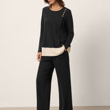 Cotton-Linen Contrast Panel Long Sleeve Top SILVIA