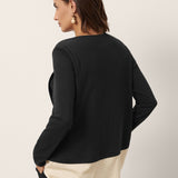 Cotton-Linen Contrast Panel Long Sleeve Top SILVIA