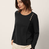 Cotton-Linen Contrast Panel Long Sleeve Top SILVIA