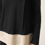 Cotton-Linen Contrast Panel Long Sleeve Top SILVIA