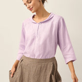 100% Linen Shawl V-Neck Half Sleeve Top JADE