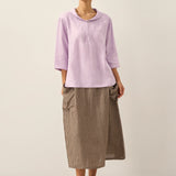 100% Linen Shawl V-Neck Half Sleeve Top JADE