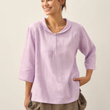 100% Linen Shawl V-Neck Half Sleeve Top JADE