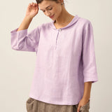 100% Linen Shawl V-Neck Half Sleeve Top JADE