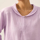 100% Linen Shawl V-Neck Half Sleeve Top JADE