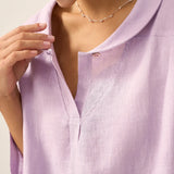 100% Linen Shawl V-Neck Half Sleeve Top JADE