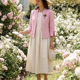 100% Linen Bow Cuff Stand Collar Jacket FINOLA