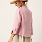 100% Linen Bow Cuff Stand Collar Jacket FINOLA