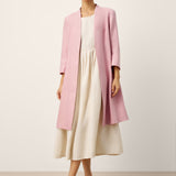 100% Linen Sculpted Waist V-neck Longline Jacket Top AZURA