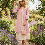 100% Linen Sculpted Waist V-neck Longline Jacket Top AZURA