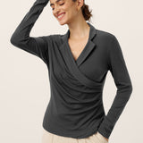 Wool Asymmetric Side Ruched Stretch Top BRIONY
