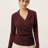 Wool Asymmetric Side Ruched Stretch Top BRIONY