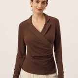 Wool Asymmetric Side Ruched Stretch Top BRIONY