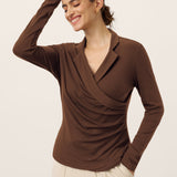Wool Asymmetric Side Ruched Stretch Top BRIONY