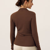 Wool Asymmetric Side Ruched Stretch Top BRIONY