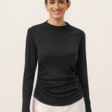 Wool Mock Neck Waist Pleat Top ISOLDE