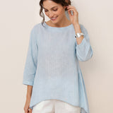 100% Linen Round Neck Artistic Stripe Top FLORENCE