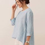 100% Linen Round Neck Artistic Stripe Top FLORENCE