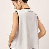 Linen-Lyocell Contrast Trim Pleated Sleeveless Top JUNIPER