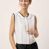 Linen-Lyocell Contrast Trim Pleated Sleeveless Top JUNIPER