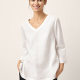 Linen-Lyocell V-Neck Button Detail Overtop ODETTE