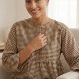 Linen Checked Long-Sleeved Top CAROLINE