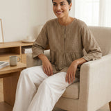 Linen Checked Long-Sleeved Top CAROLINE