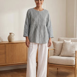 Linen Checked Long-Sleeved Top CAROLINE