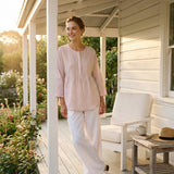 Linen Checked Long-Sleeved Top CAROLINE