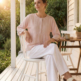 Linen Checked Long-Sleeved Top CAROLINE
