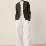 Linen Mandarin Collar Button-Up Shirt Jacket KIMBERLY