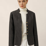 Linen Mandarin Collar Button-Up Shirt Jacket KIMBERLY