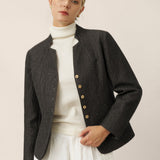 Linen Mandarin Collar Button-Up Shirt Jacket KIMBERLY