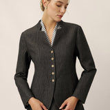 Linen Mandarin Collar Button-Up Shirt Jacket KIMBERLY