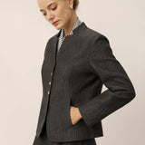 Linen Mandarin Collar Button-Up Shirt Jacket KIMBERLY
