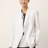 Linen Peak Lapel Crossover Blazer IRIS